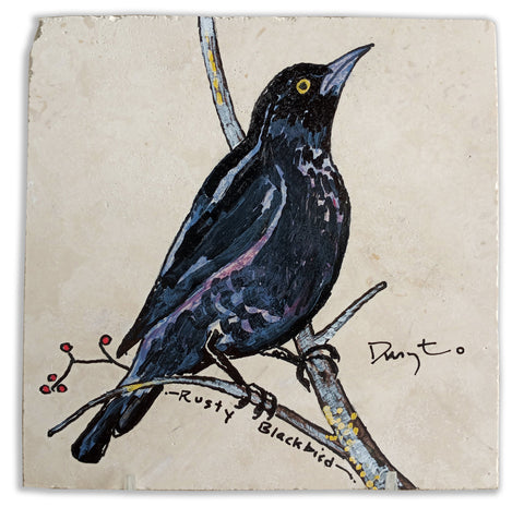 Original Rusty Blackbird Tile Painting